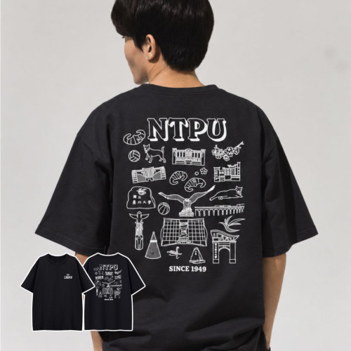 【2026新品上市】NTPU生活圖鑑插畫寬版短T_黑